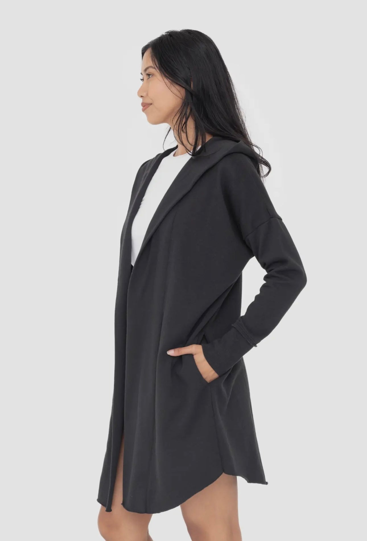 Hooded Long Cardigan - Black