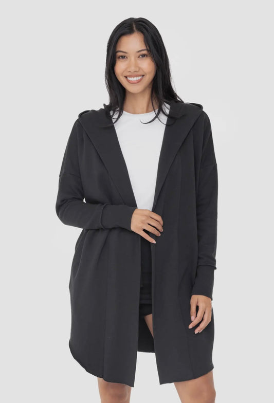 Hooded Long Cardigan - Black