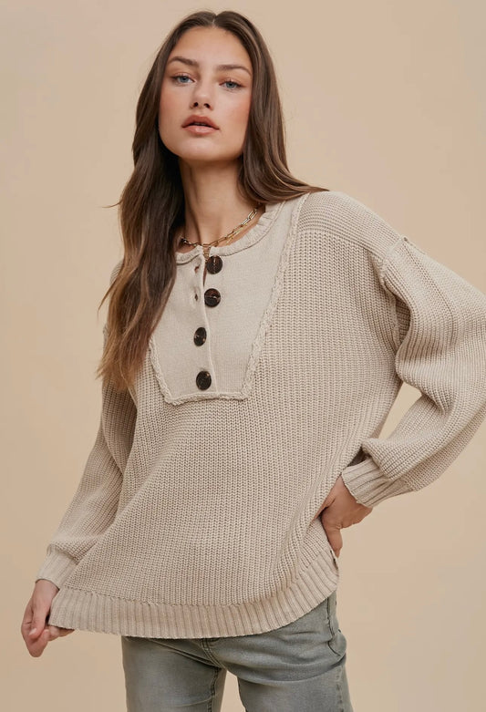 Henley Oatmeal Sweater