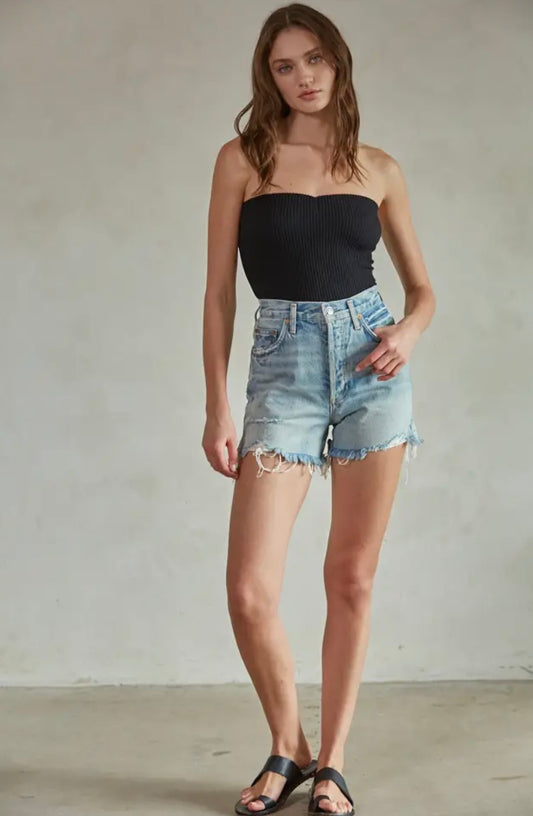 Seamless Ribbed Tube Top - Black