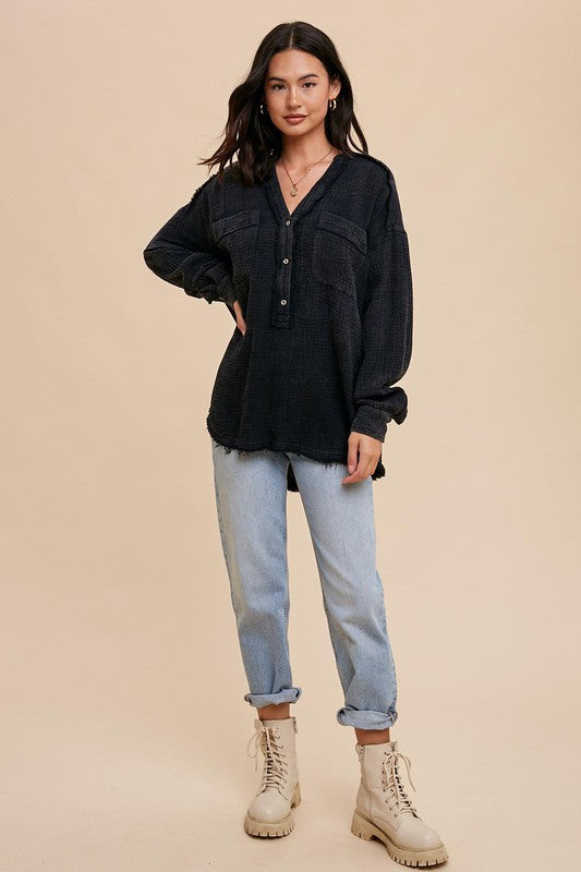 Cotton Gauze Top - Charcoal