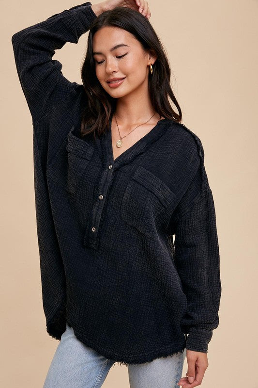 Cotton Gauze Top - Charcoal