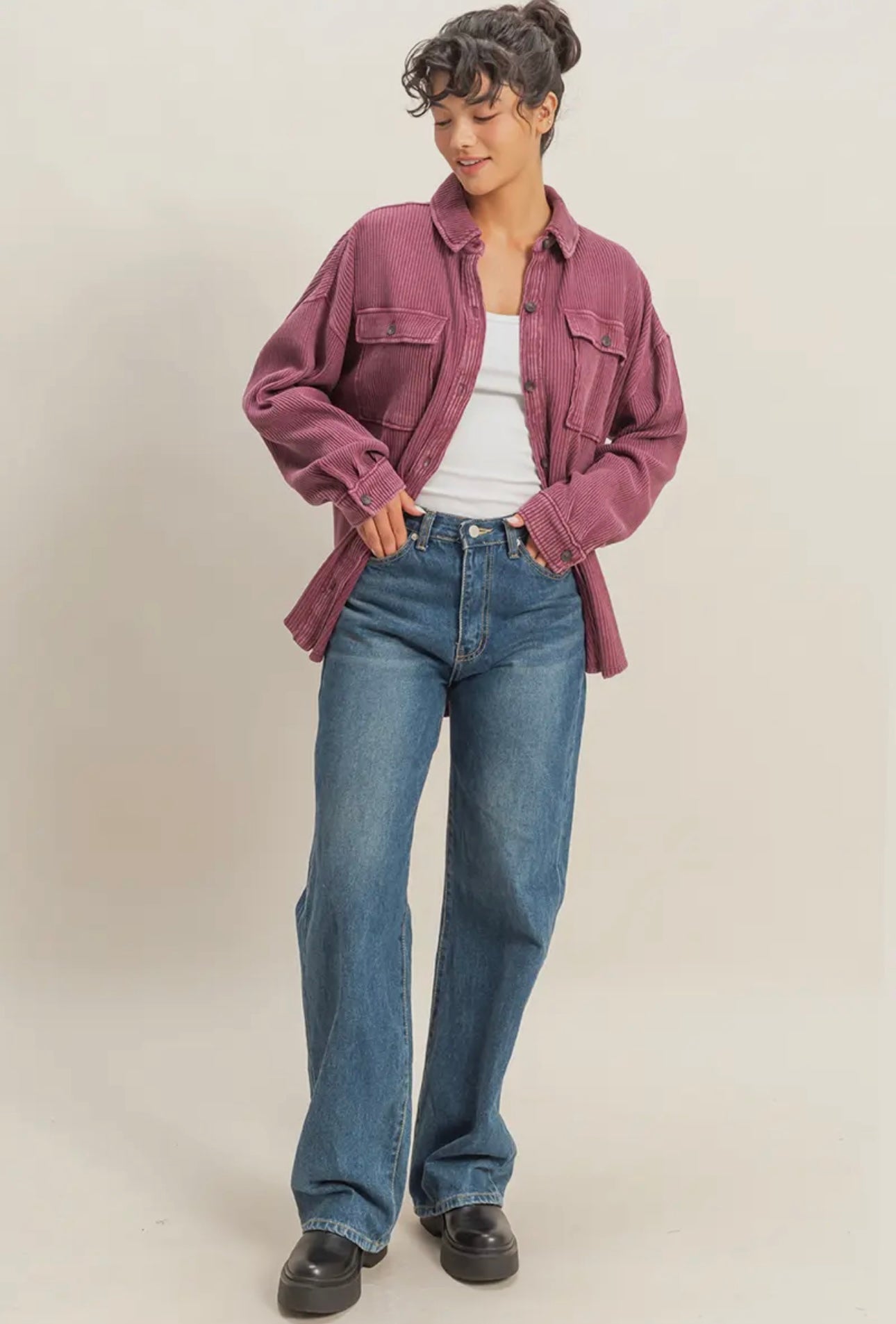 Mineral Washed Shacket - Dark Cherry