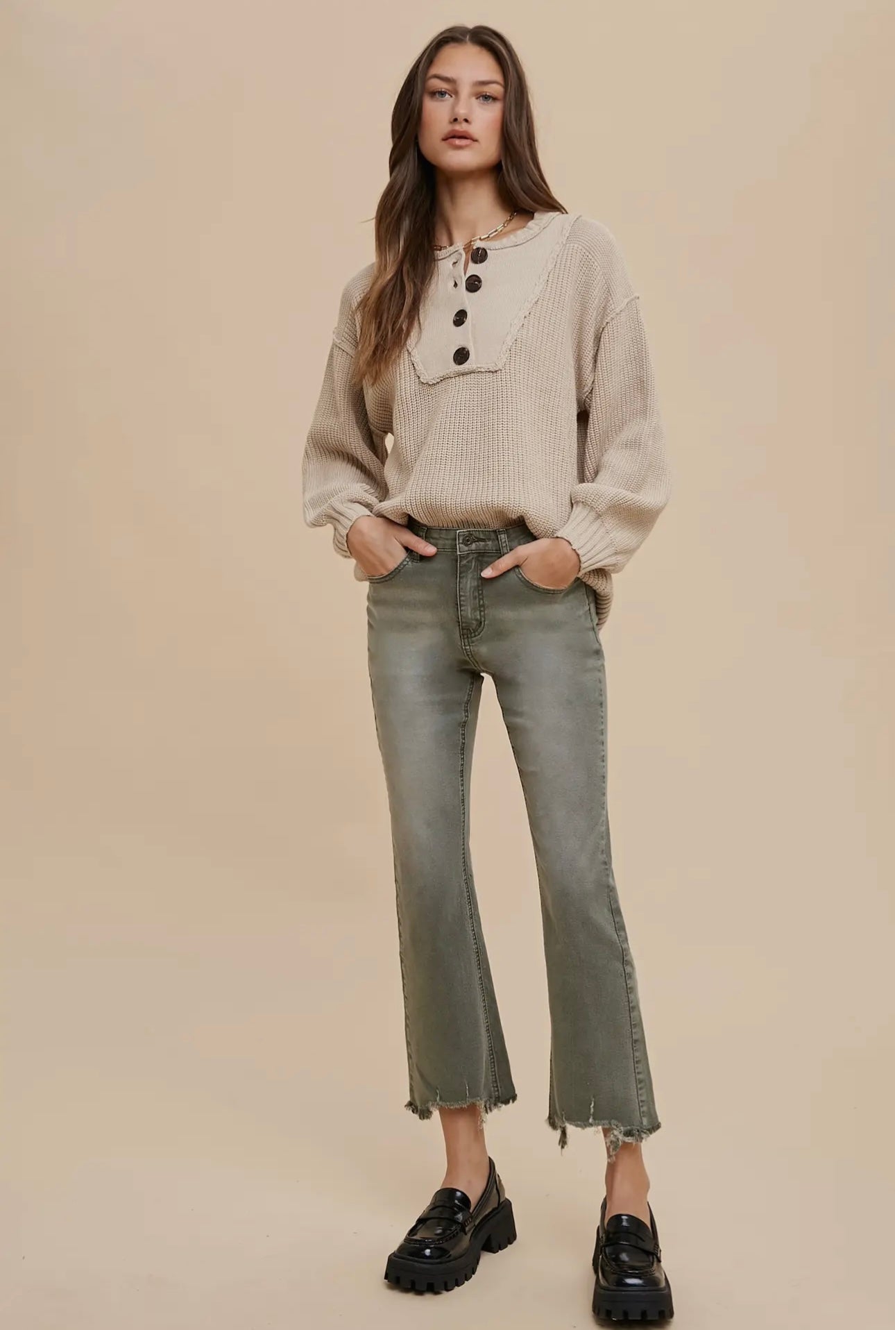 Henley Oatmeal Sweater