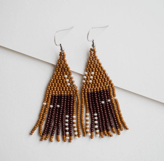 Beaded Fringe Earrings - Terracotta