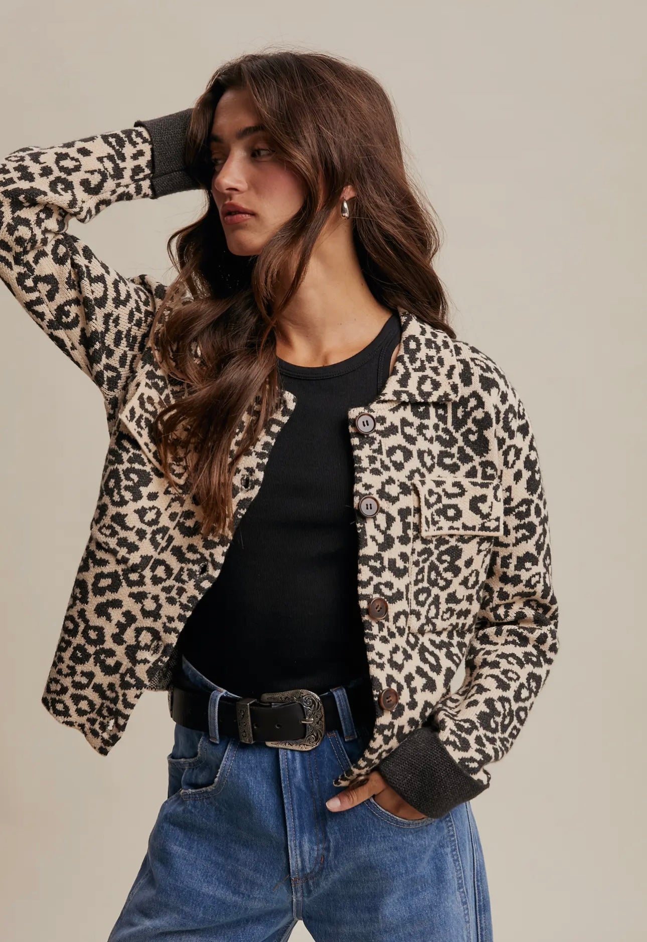 Leopard Knit Jacket - Cream