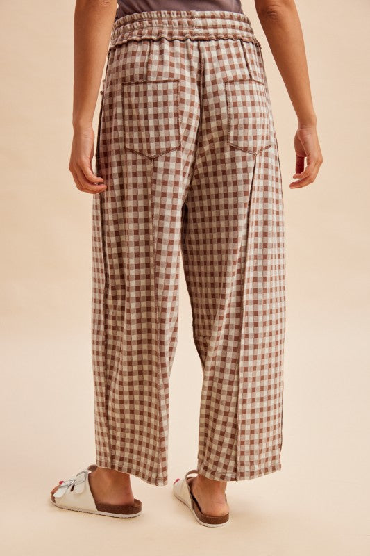 Gingham Barrel Pants - Mocha