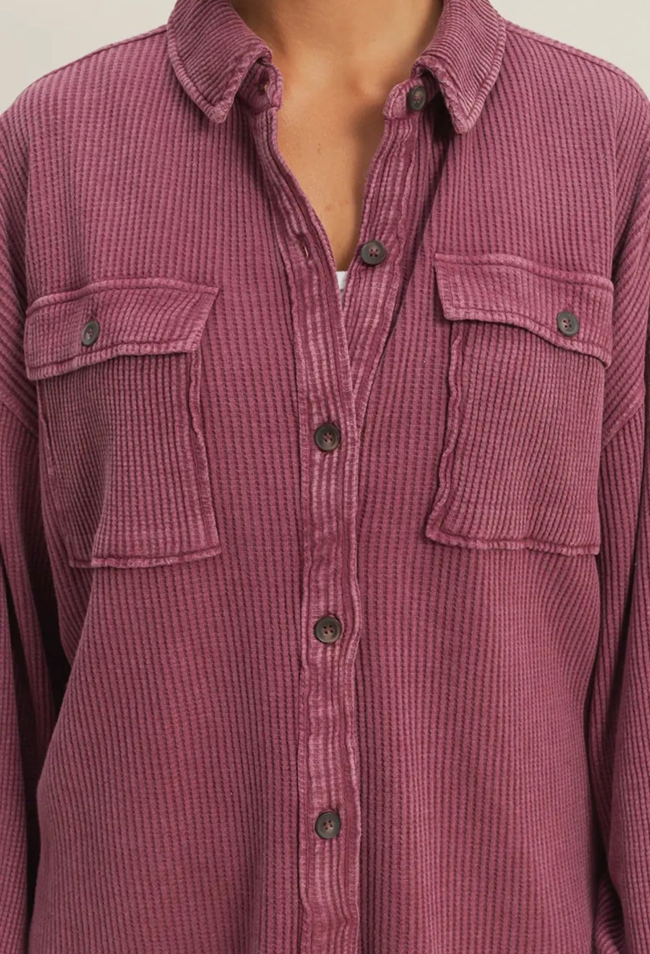 Mineral Washed Shacket - Dark Cherry