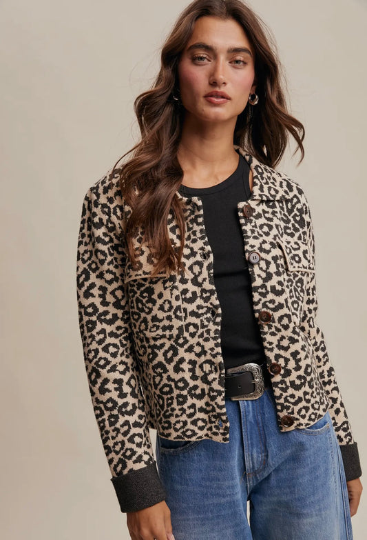 Leopard Knit Jacket - Cream