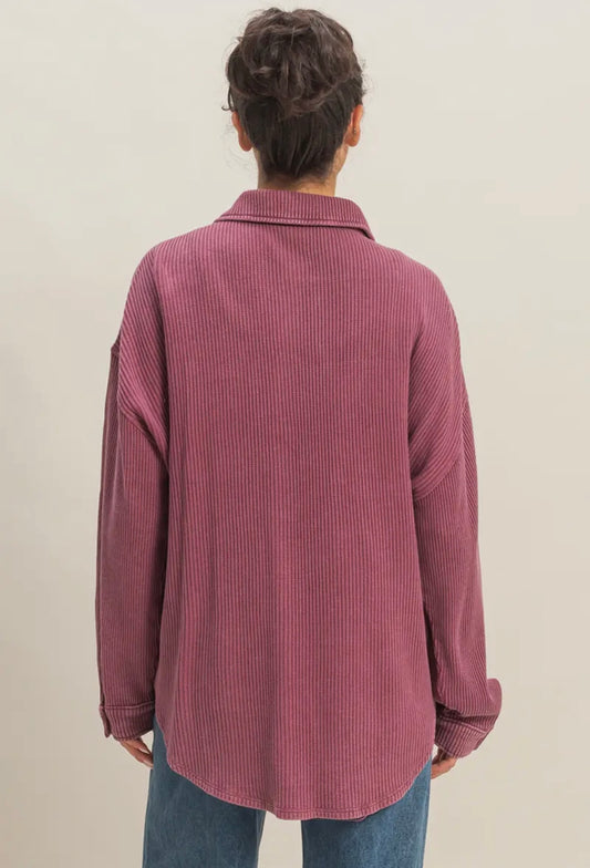 Mineral Washed Shacket - Dark Cherry
