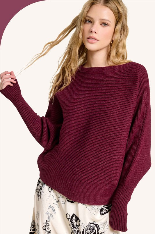 Ribbed Holiday Sweater - Cranberry