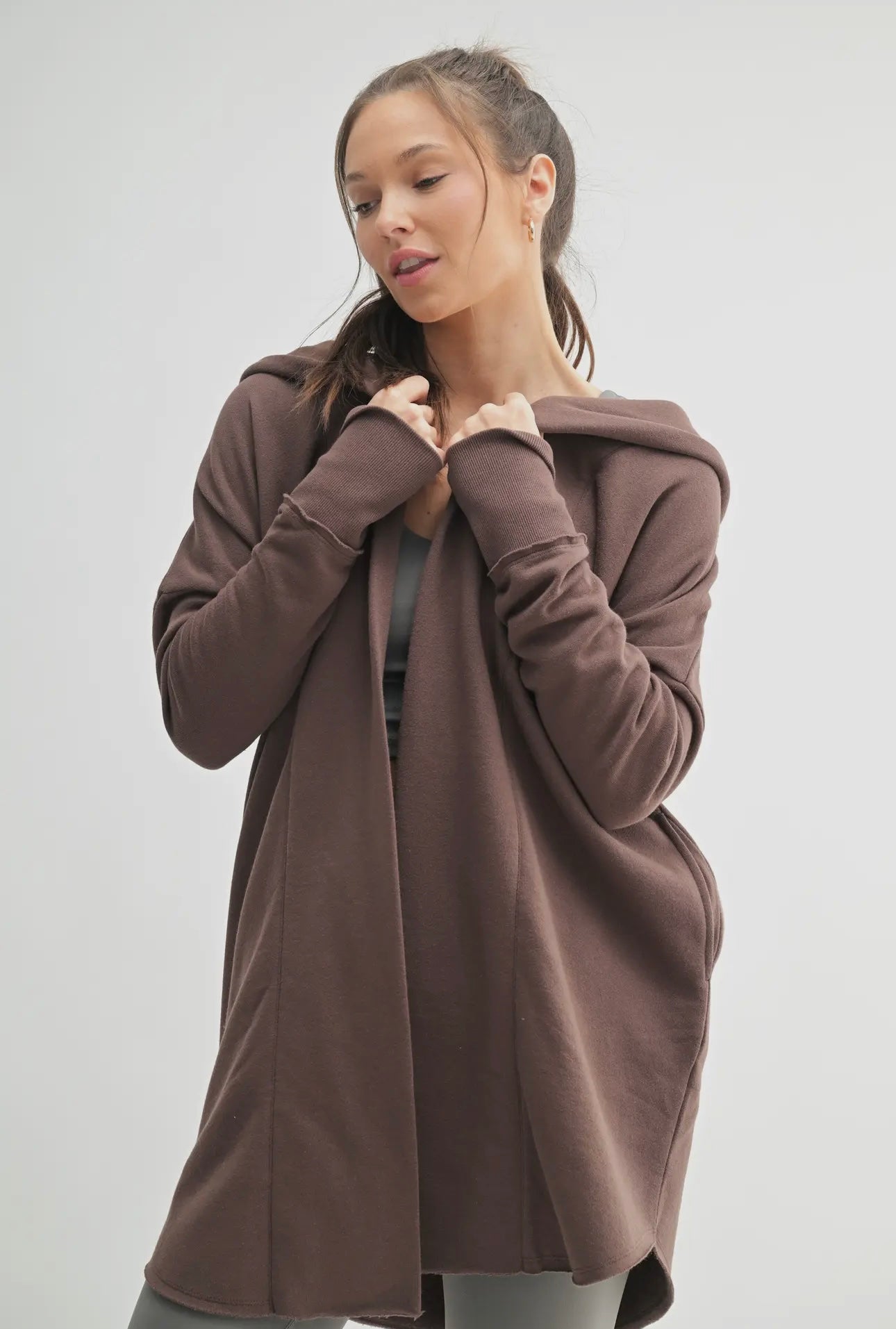 Hooded Long Cardigan - Chocolate