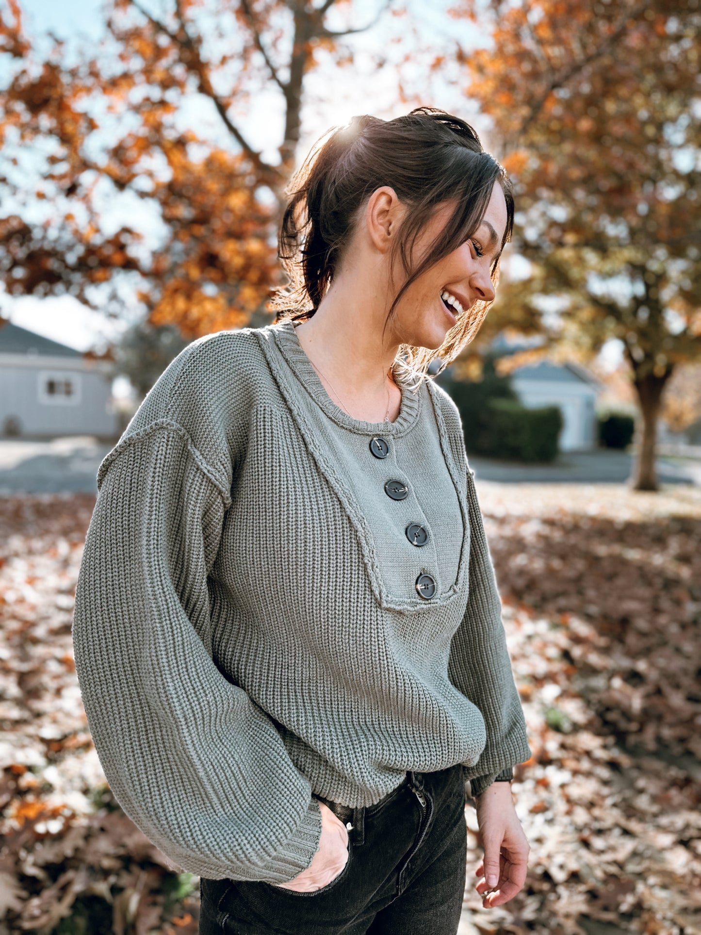 Henley Olive Sweater