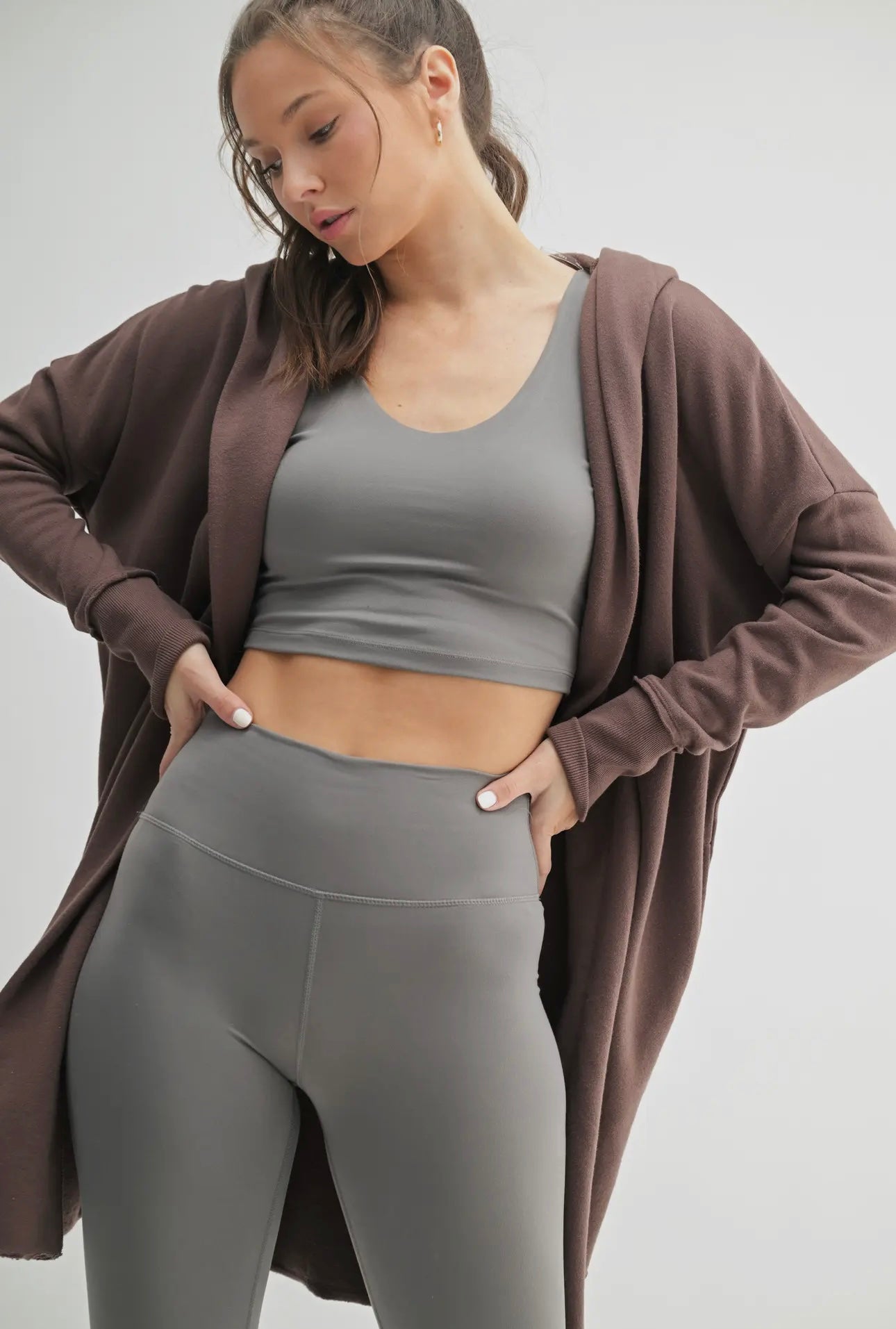 Hooded Long Cardigan - Chocolate