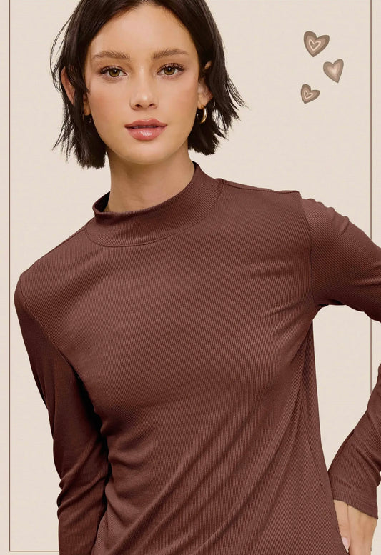 Seamless Mock Neck Long Sleeve - Chestnut