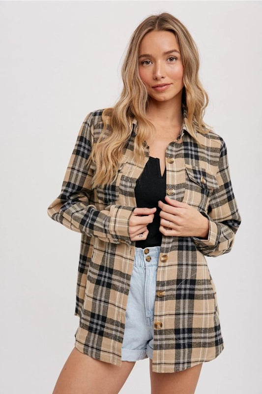 Plaid Shacket - Taupe