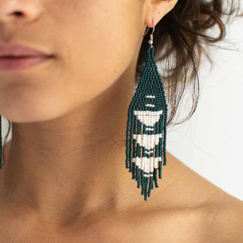 Beaded Fringe Earrings - Jade