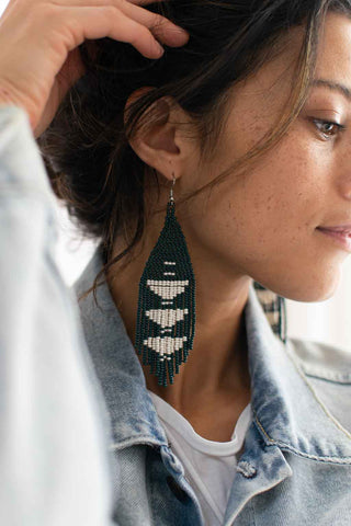 Beaded Fringe Earrings - Jade