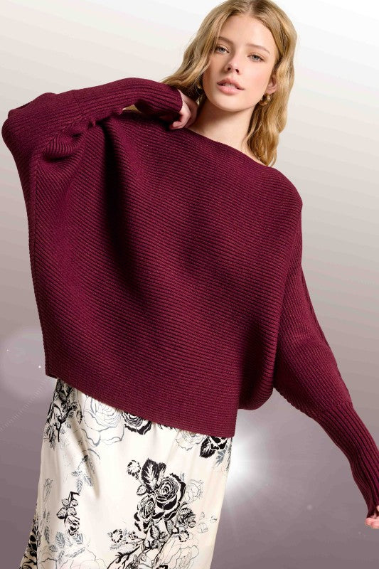 Ribbed Holiday Sweater - Cranberry