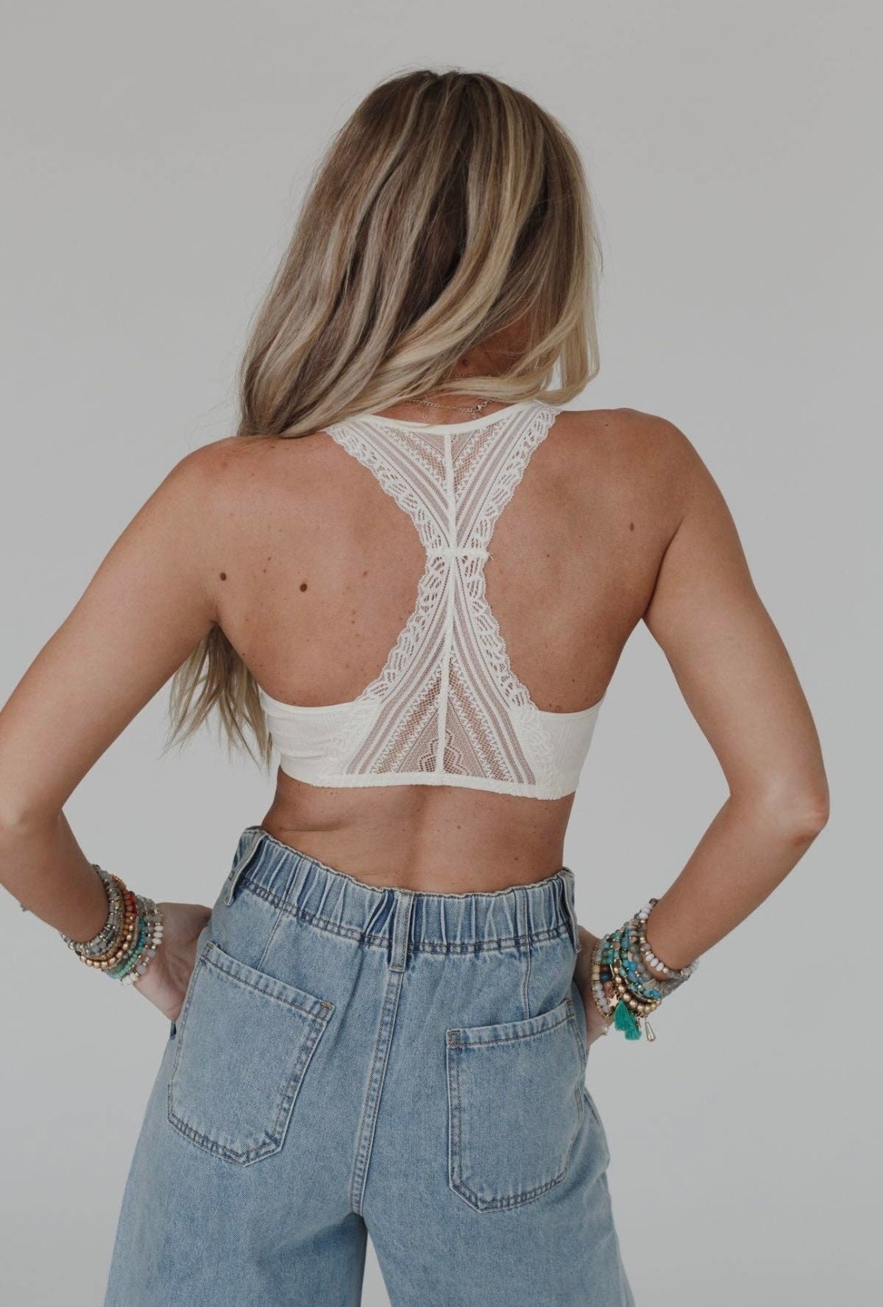 Evermore Seamless Lace Racerback Bralette - Ivory