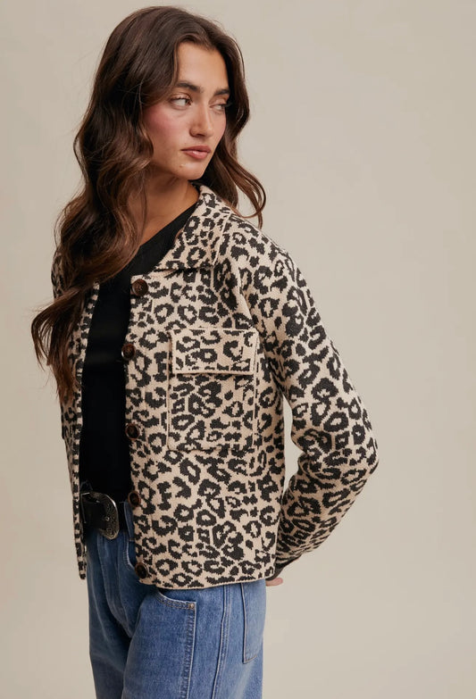 Leopard Knit Jacket - Cream