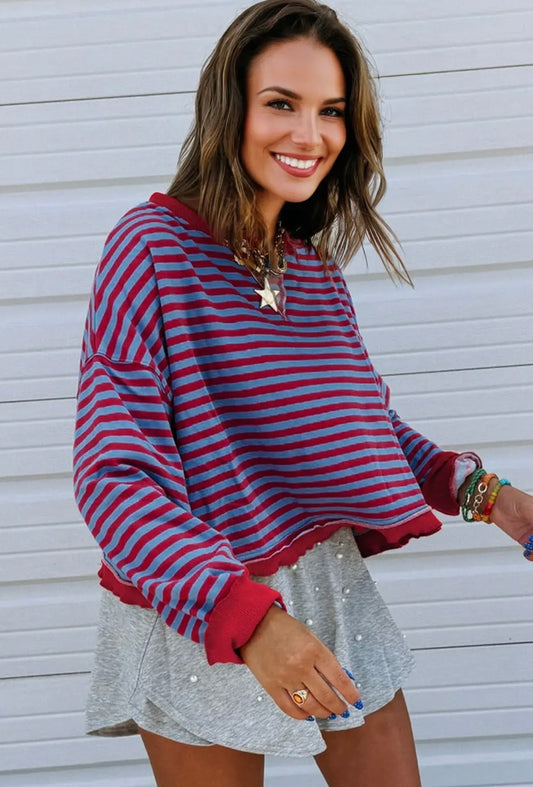 Kelly Stripe Sweatshirt - Red