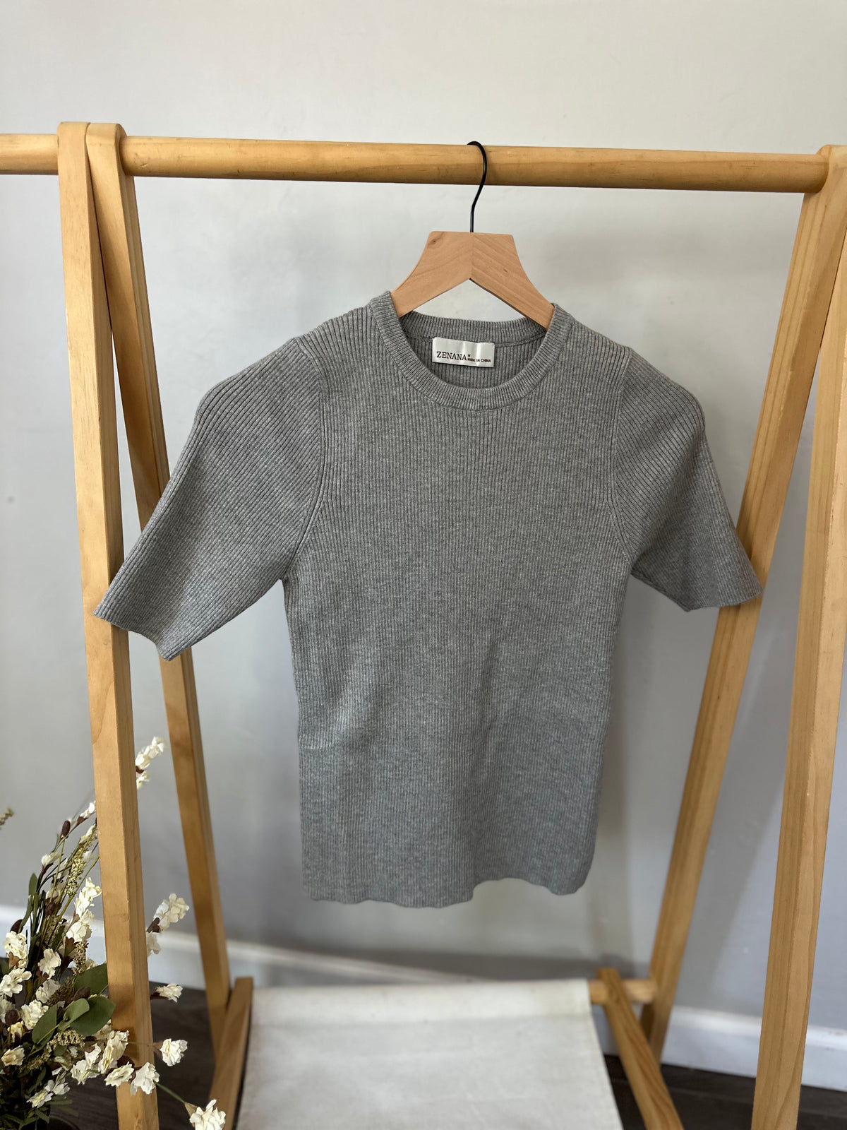 Viscose Ribbed Sweater Top - Grey