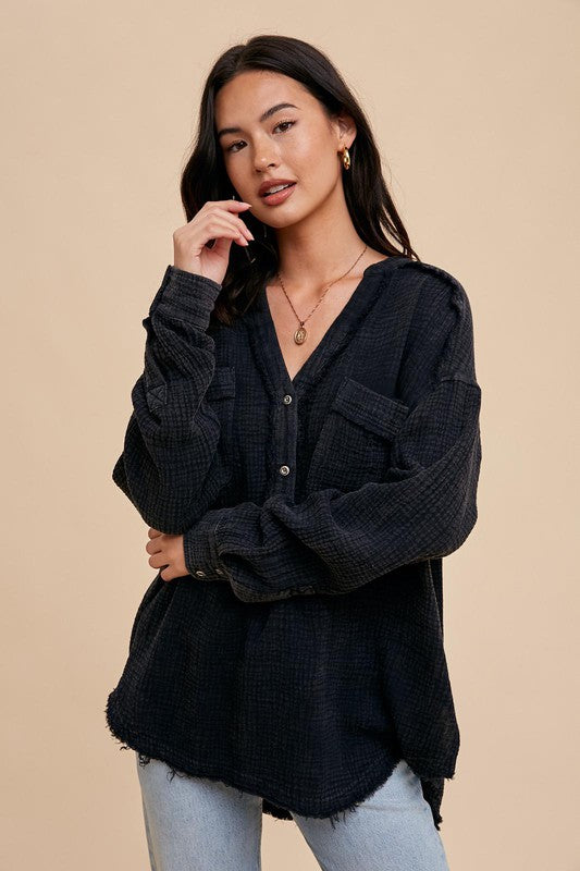 Cotton Gauze Top - Charcoal