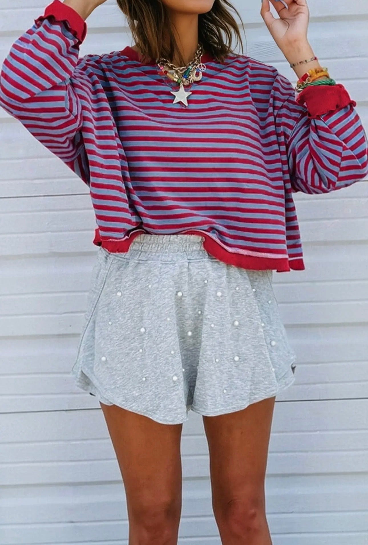 Kelly Stripe Sweatshirt - Red