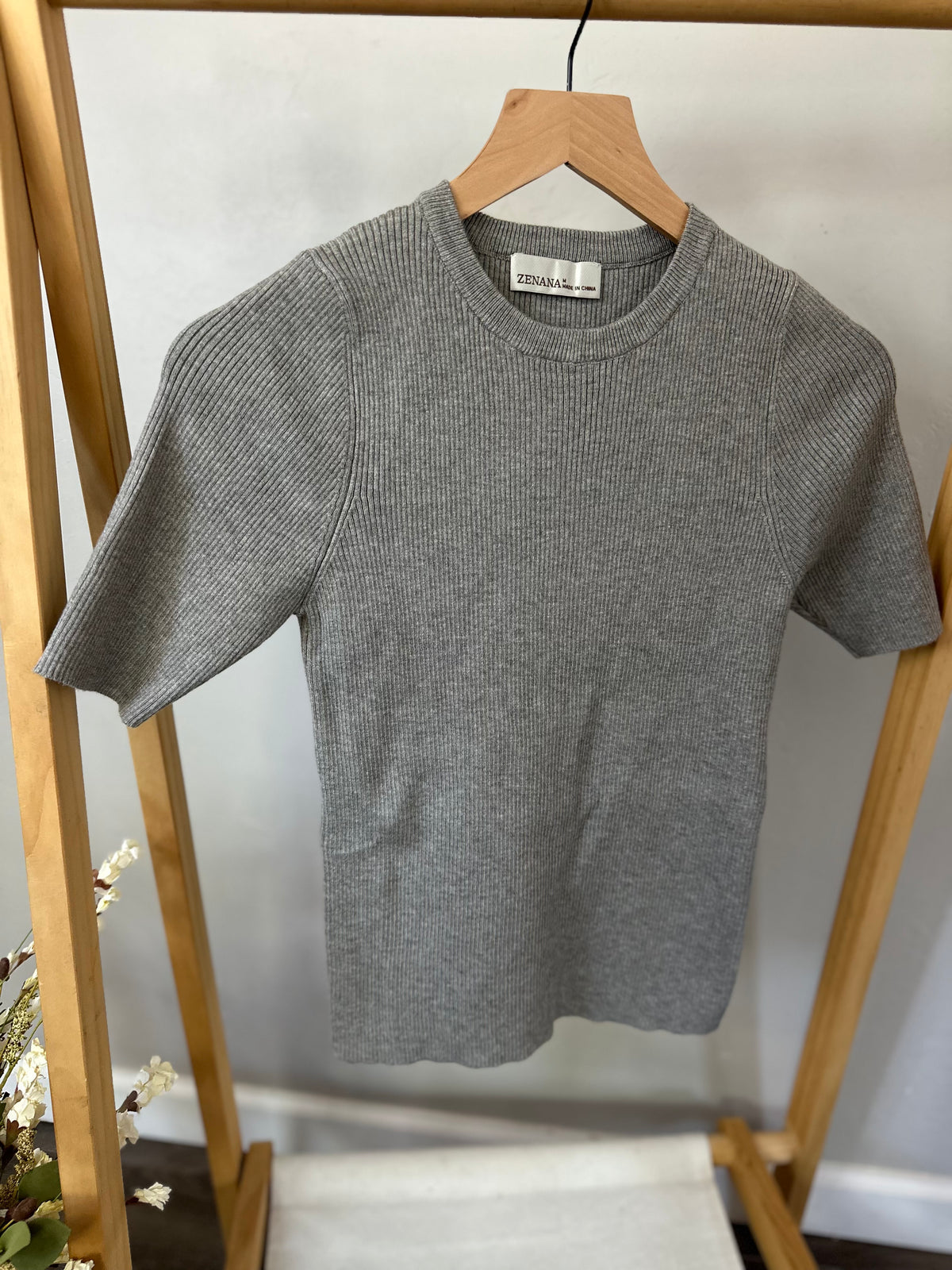 Viscose Ribbed Sweater Top - Grey