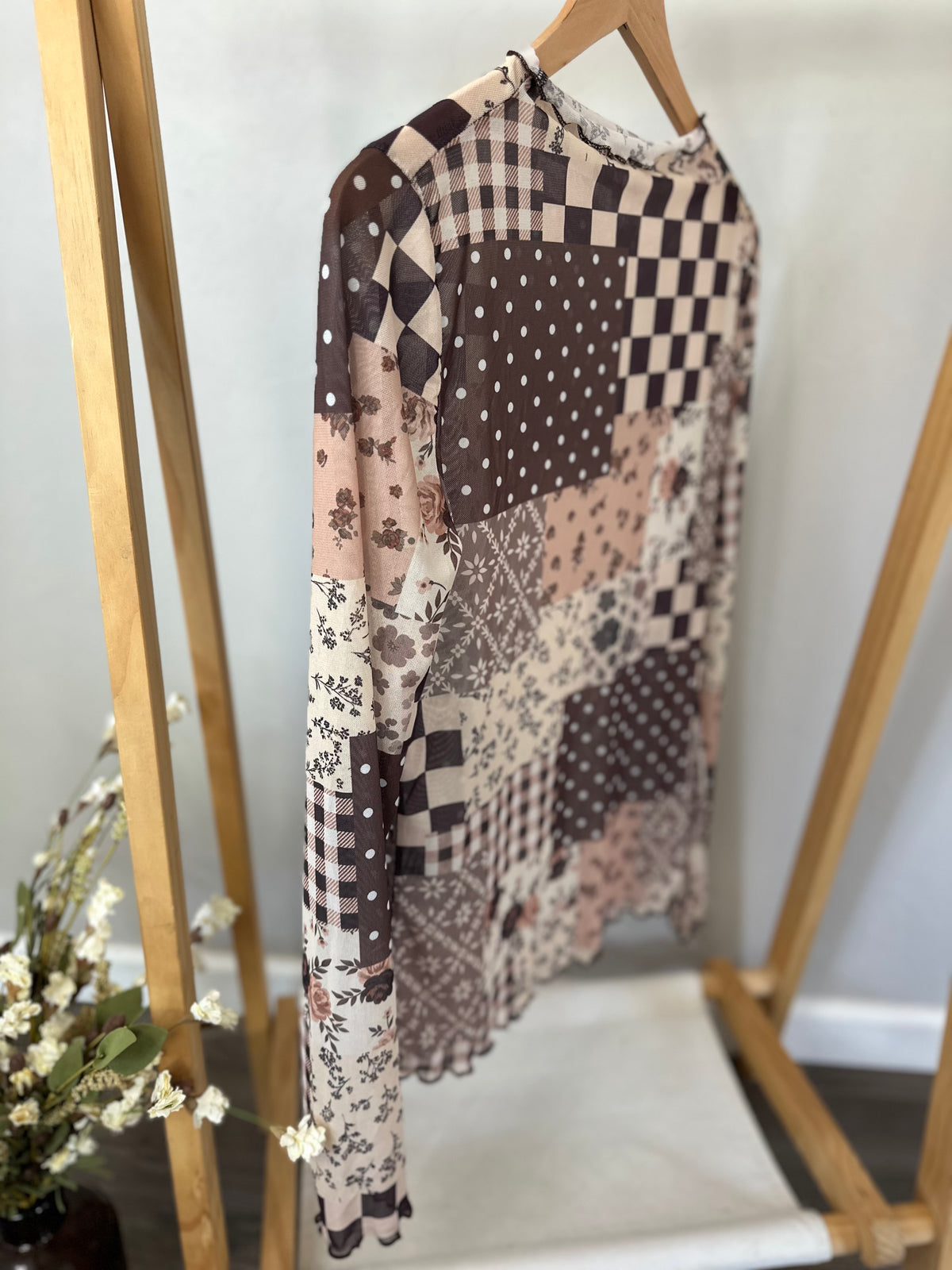 Fall Patchwork Mesh Top