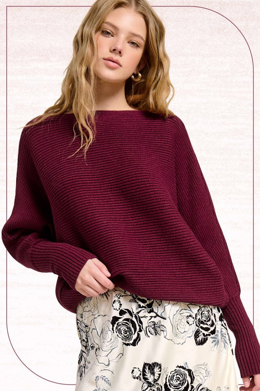 Ribbed Holiday Sweater - Cranberry