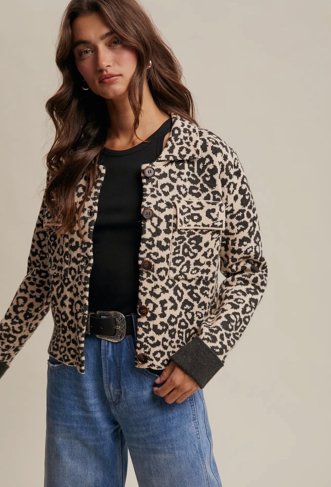 Leopard Knit Jacket - Cream