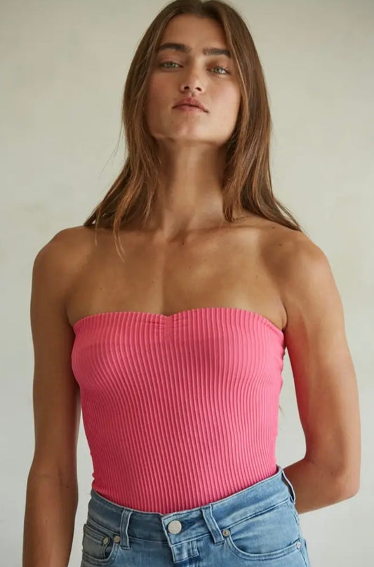 Seamless Ribbed Tube Top - Flamingo