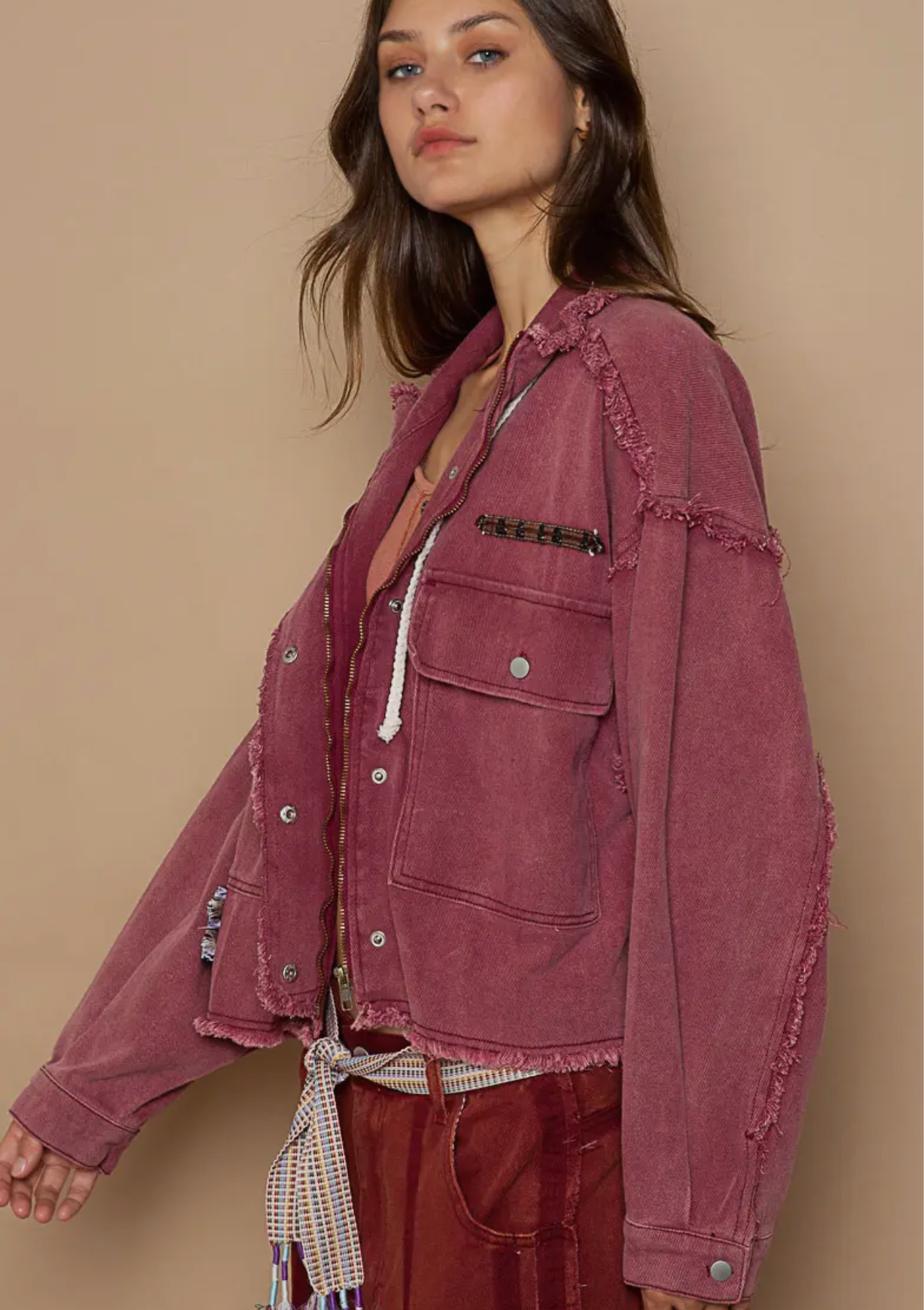 POL Boyfriend Jacket - Burgundy