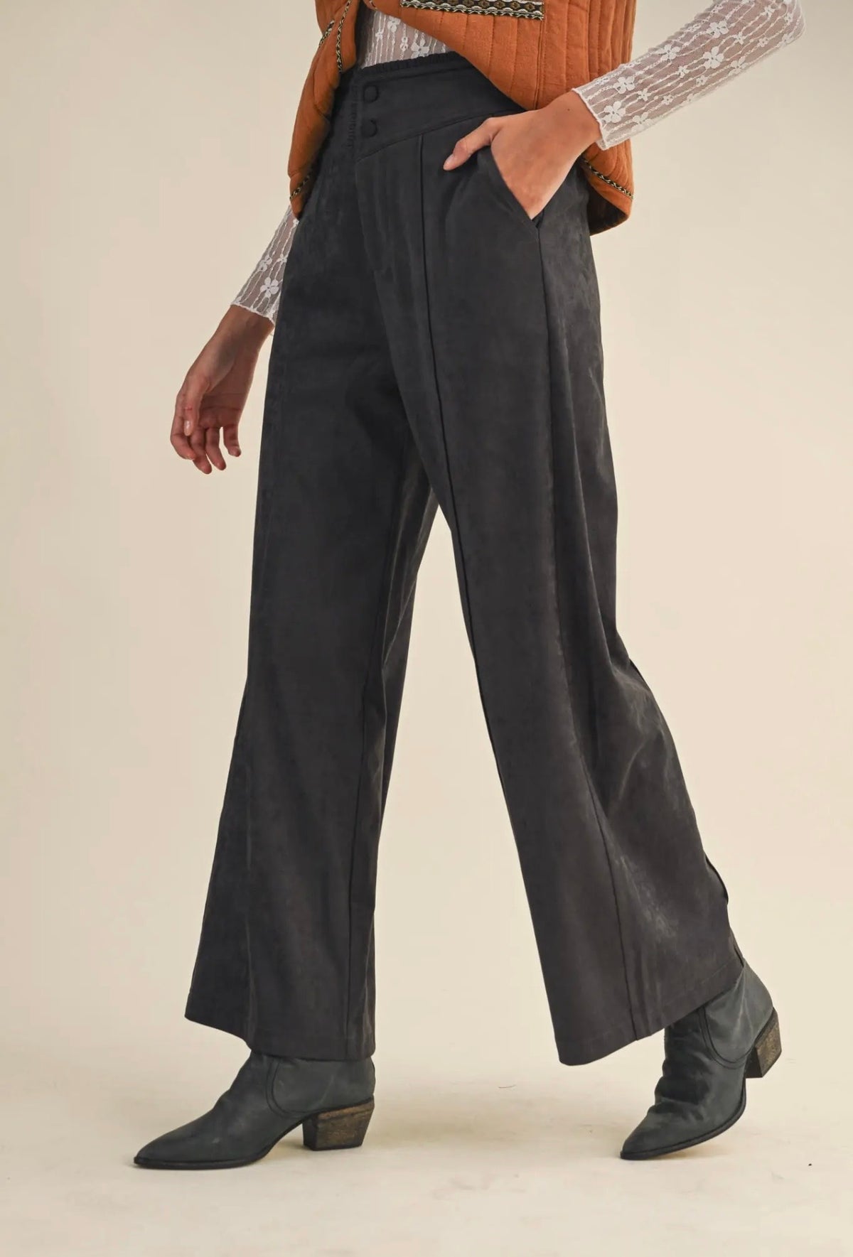 Suede Wide Leg Pants