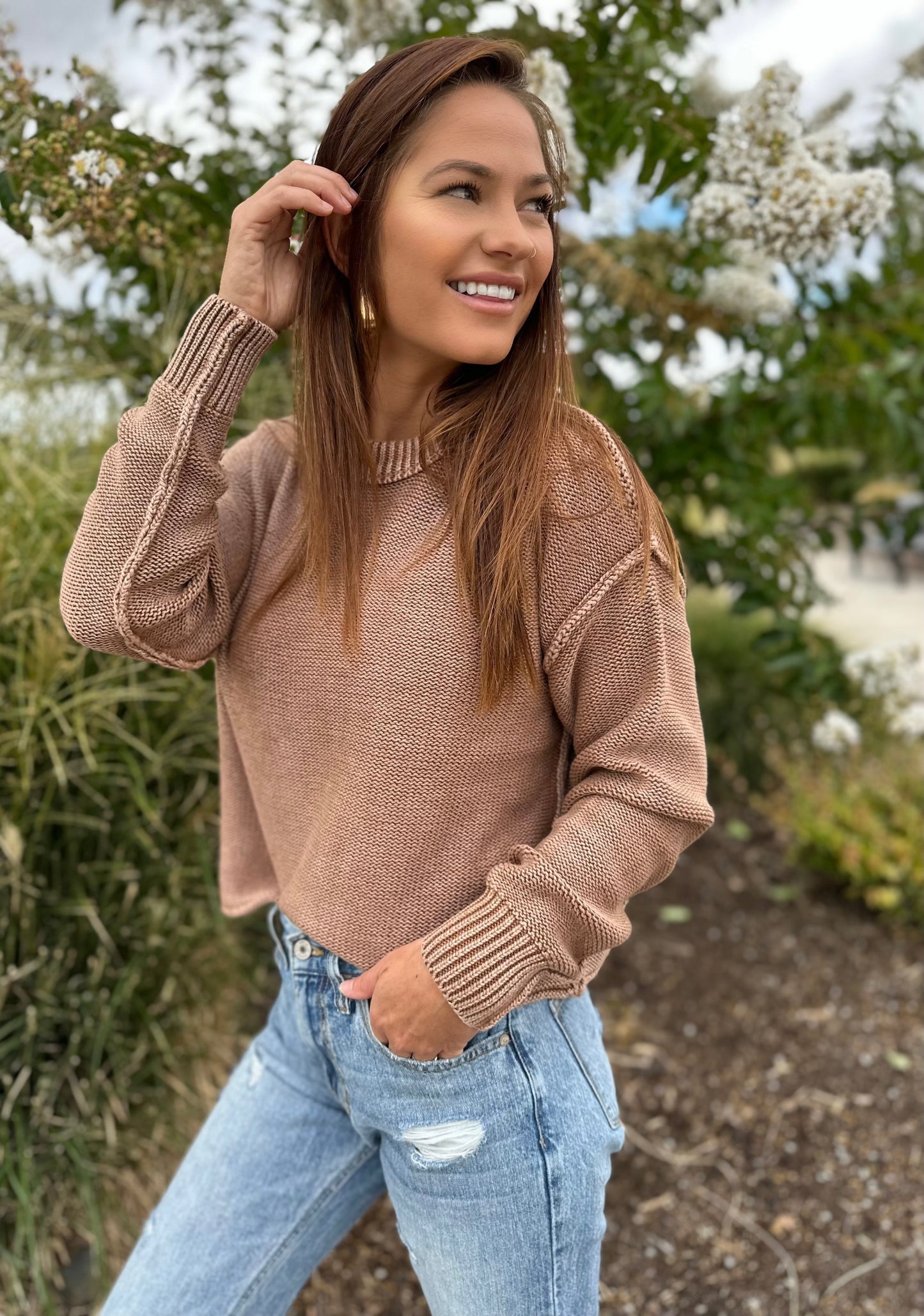 Washed Crew Neck Sweater - Pumpkin Spice