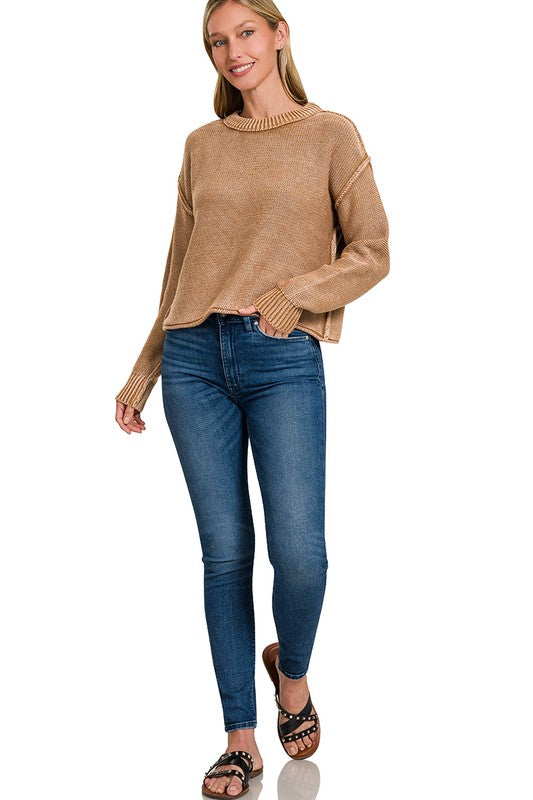 Washed Crew Neck Sweater - Pumpkin Spice