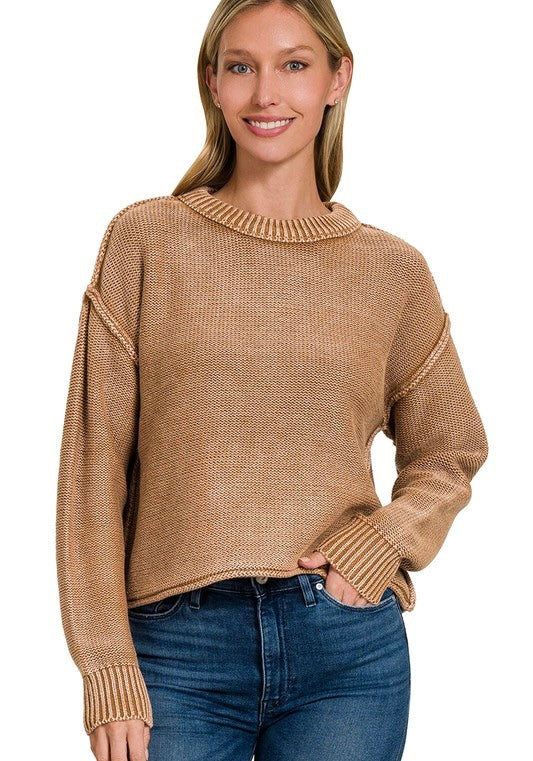 Washed Crew Neck Sweater - Pumpkin Spice