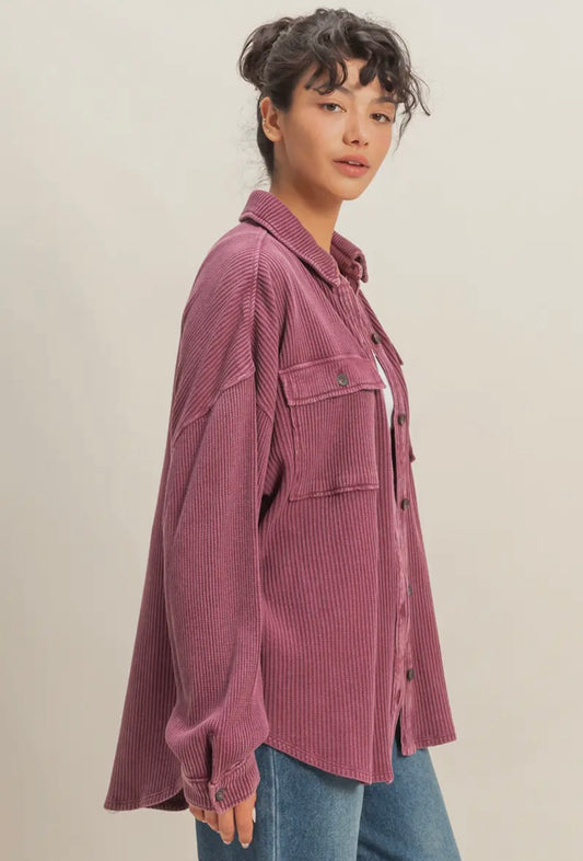 Mineral Washed Shacket - Dark Cherry