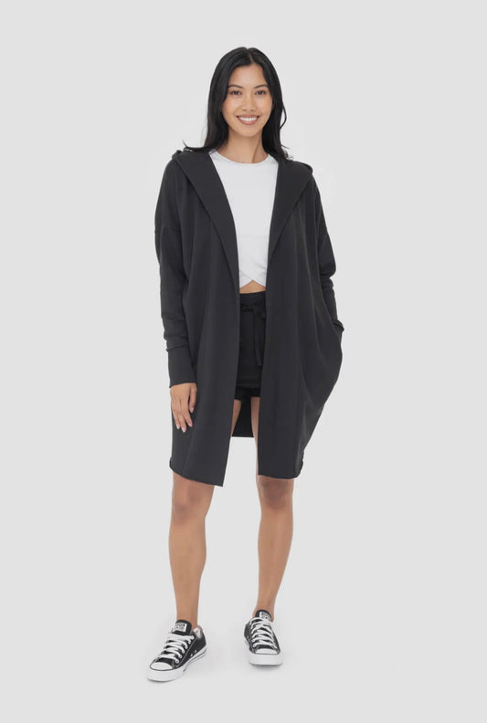 Hooded Long Cardigan - Black