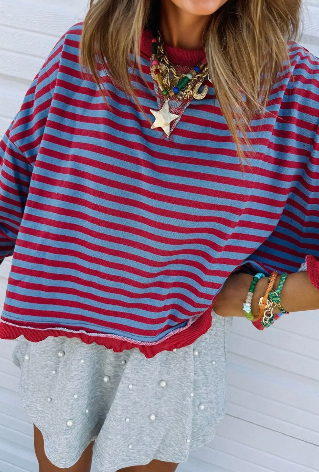 Kelly Stripe Sweatshirt - Red