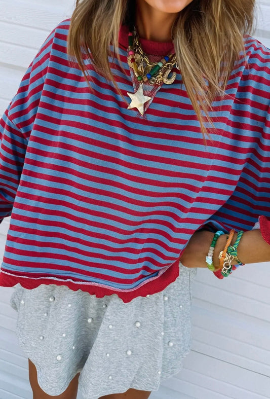 Kelly Stripe Sweatshirt - Red