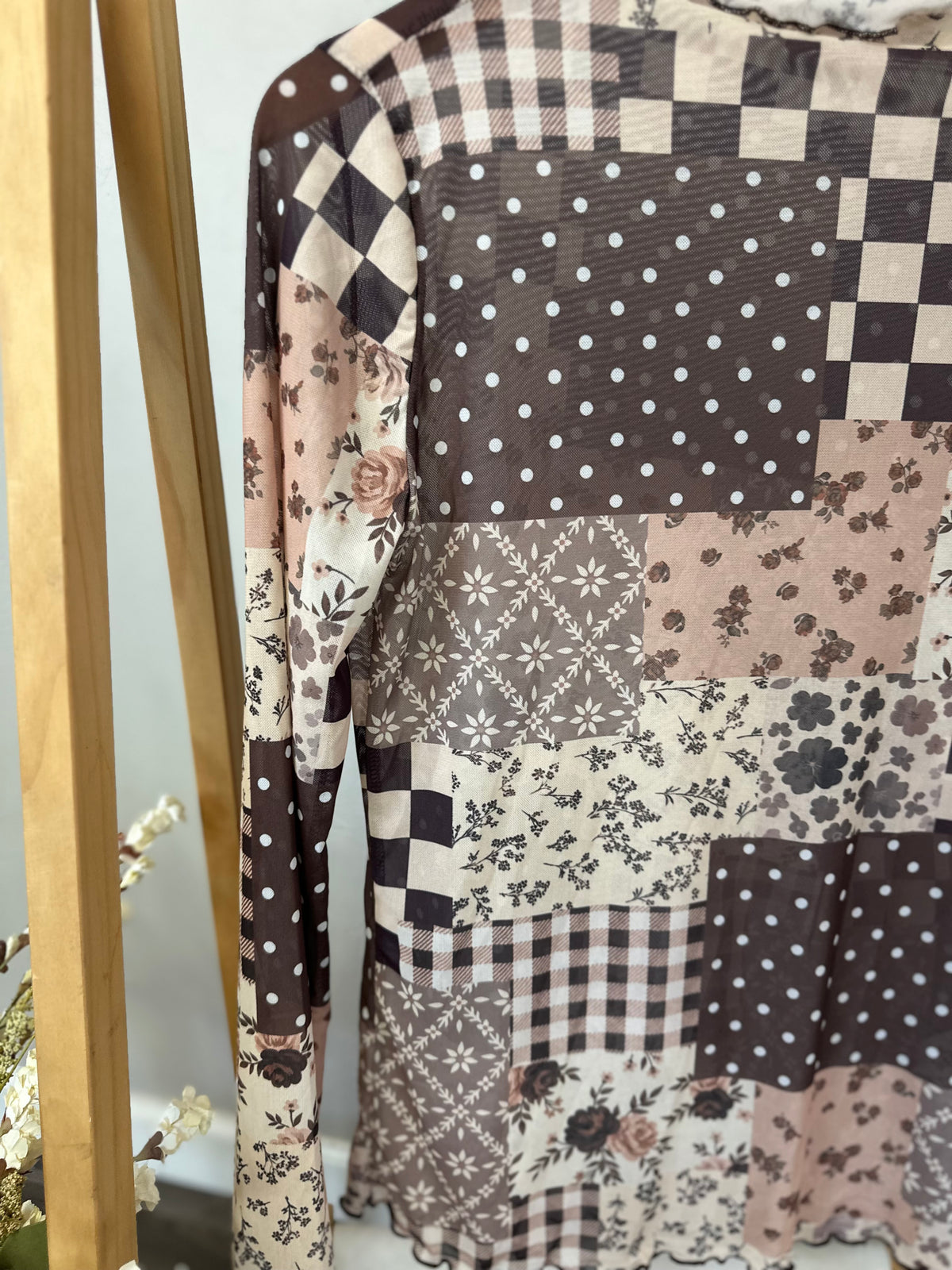 Fall Patchwork Mesh Top