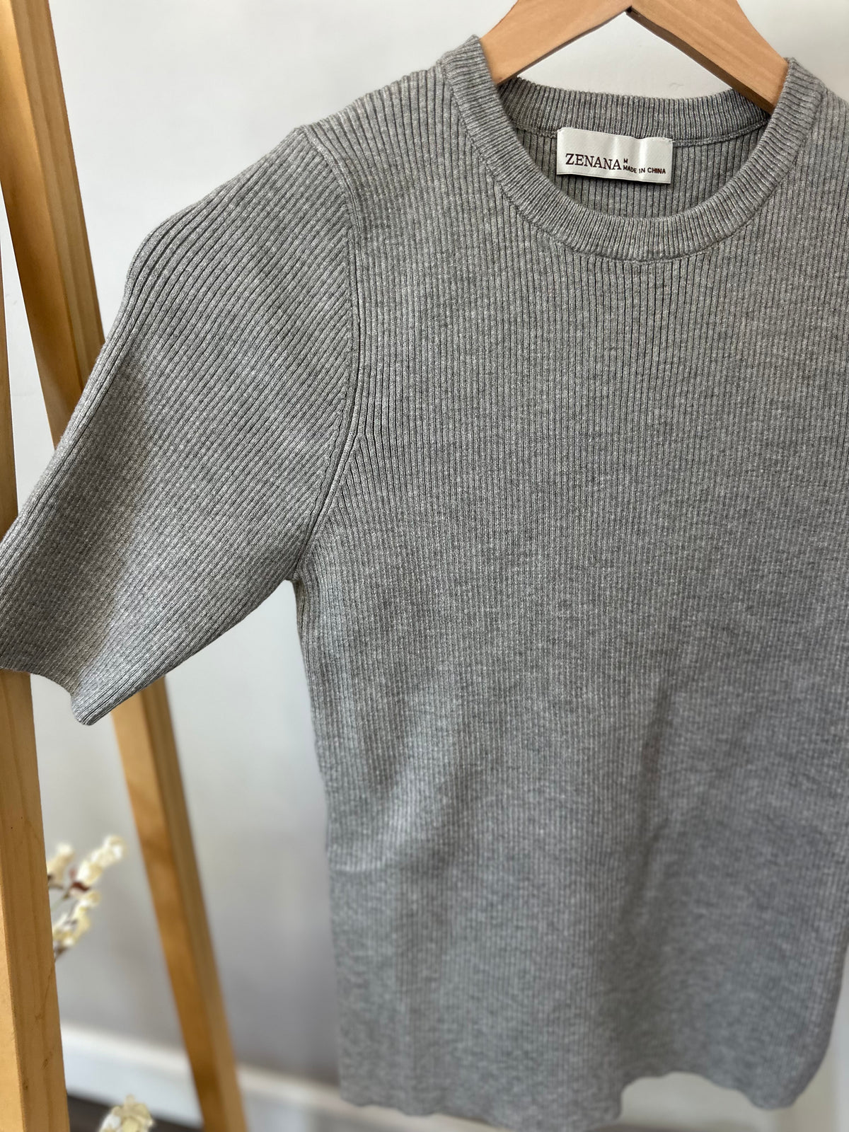 Viscose Ribbed Sweater Top - Grey