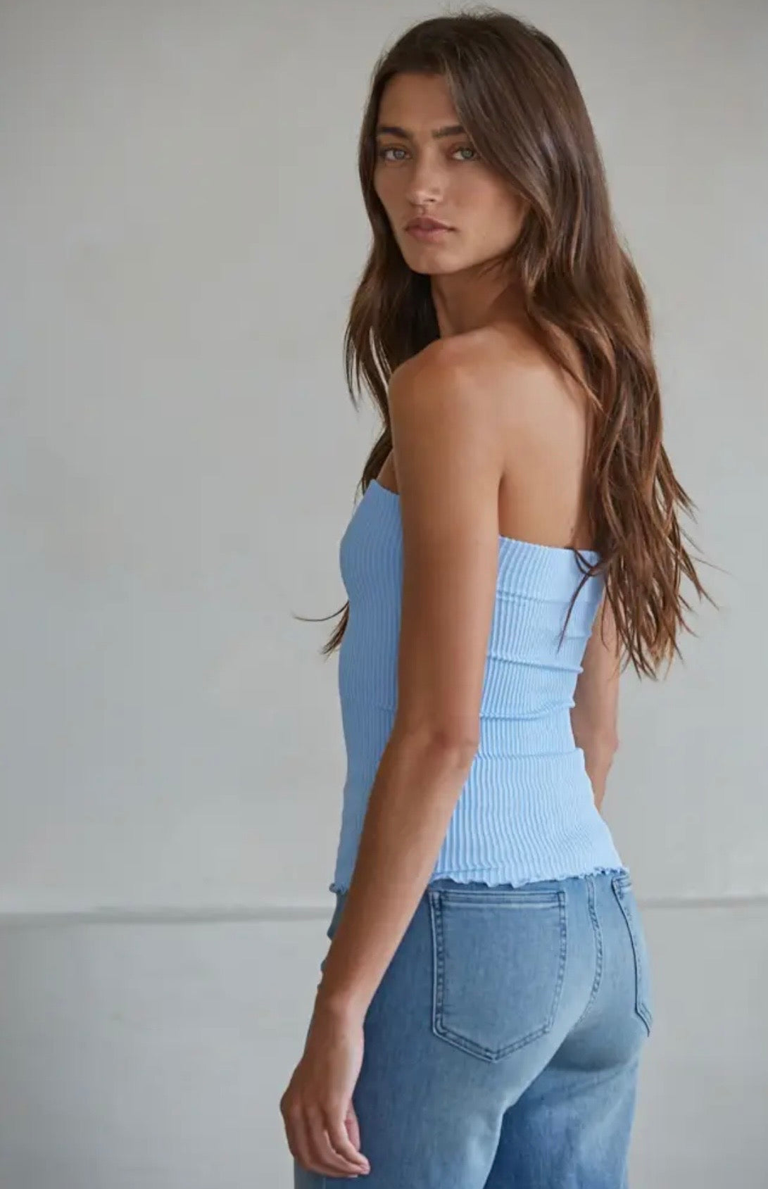 Seamless Ribbed Tube Top - Spa Blue