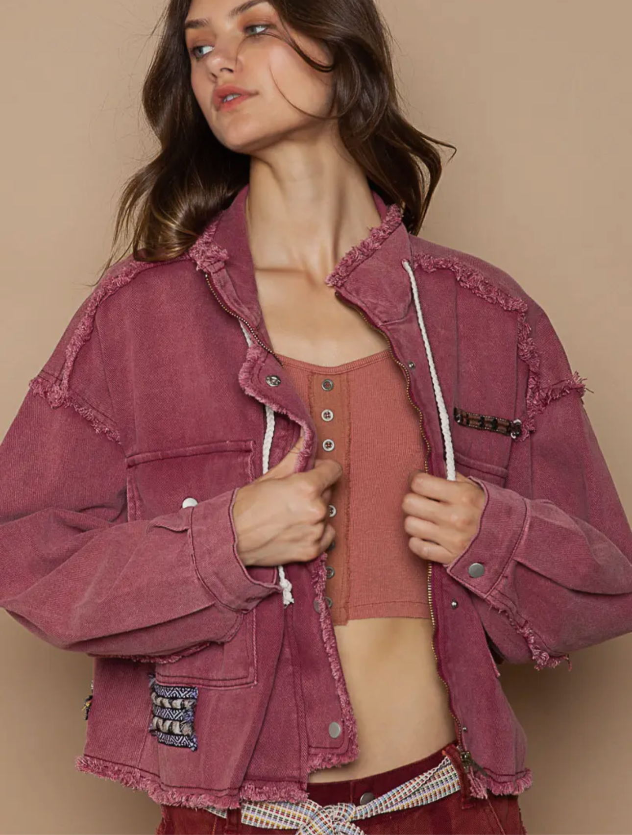 POL Boyfriend Jacket - Burgundy