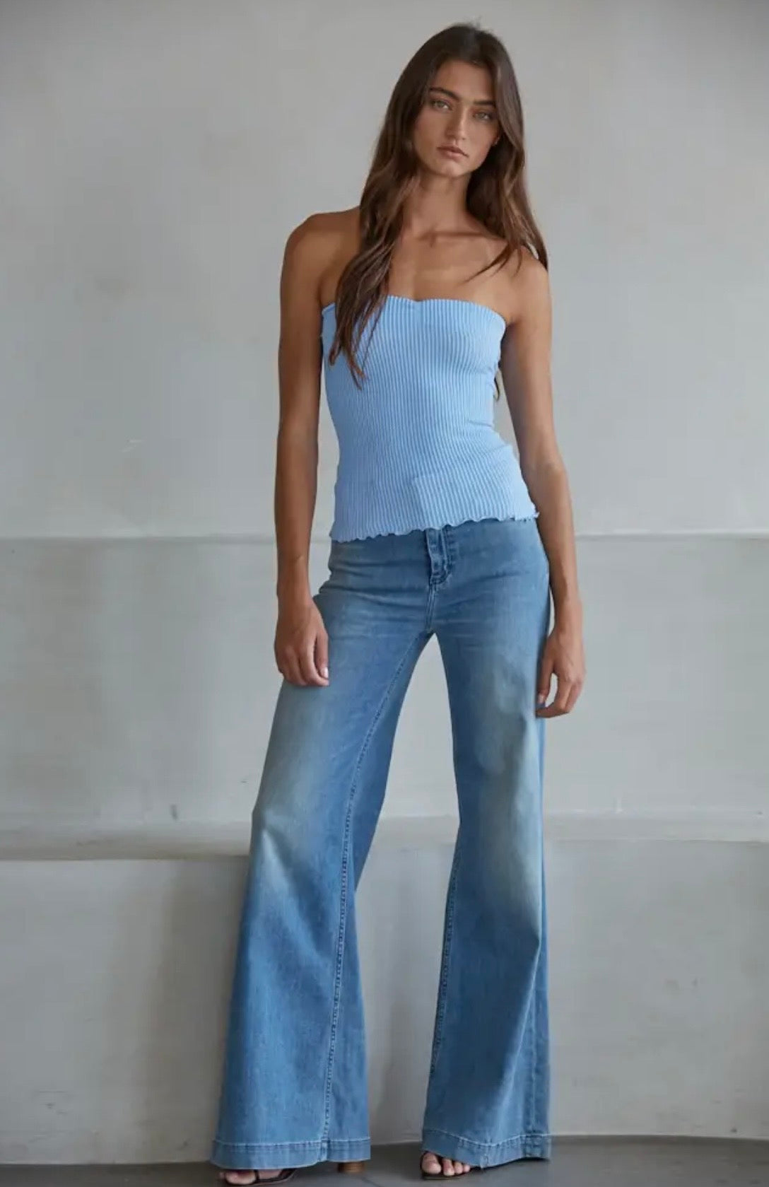 Seamless Ribbed Tube Top - Spa Blue