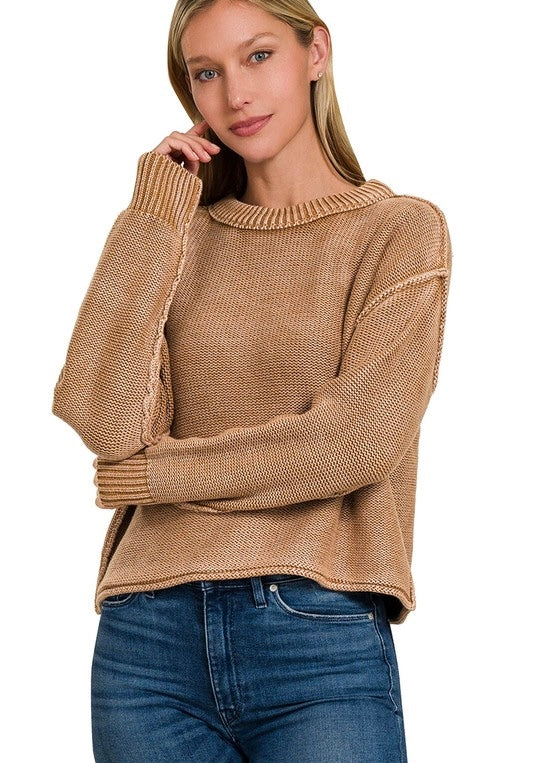 Washed Crew Neck Sweater - Pumpkin Spice