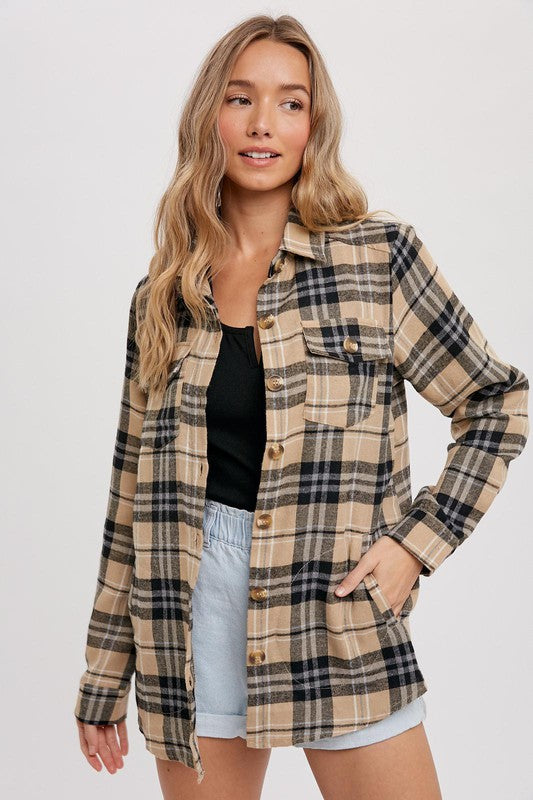 Plaid Shacket - Taupe